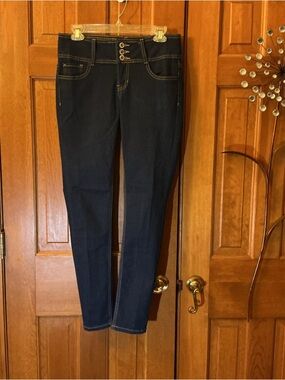 Hydraulic Dark Indigo Skinny Jeans with Triple-Button Waist